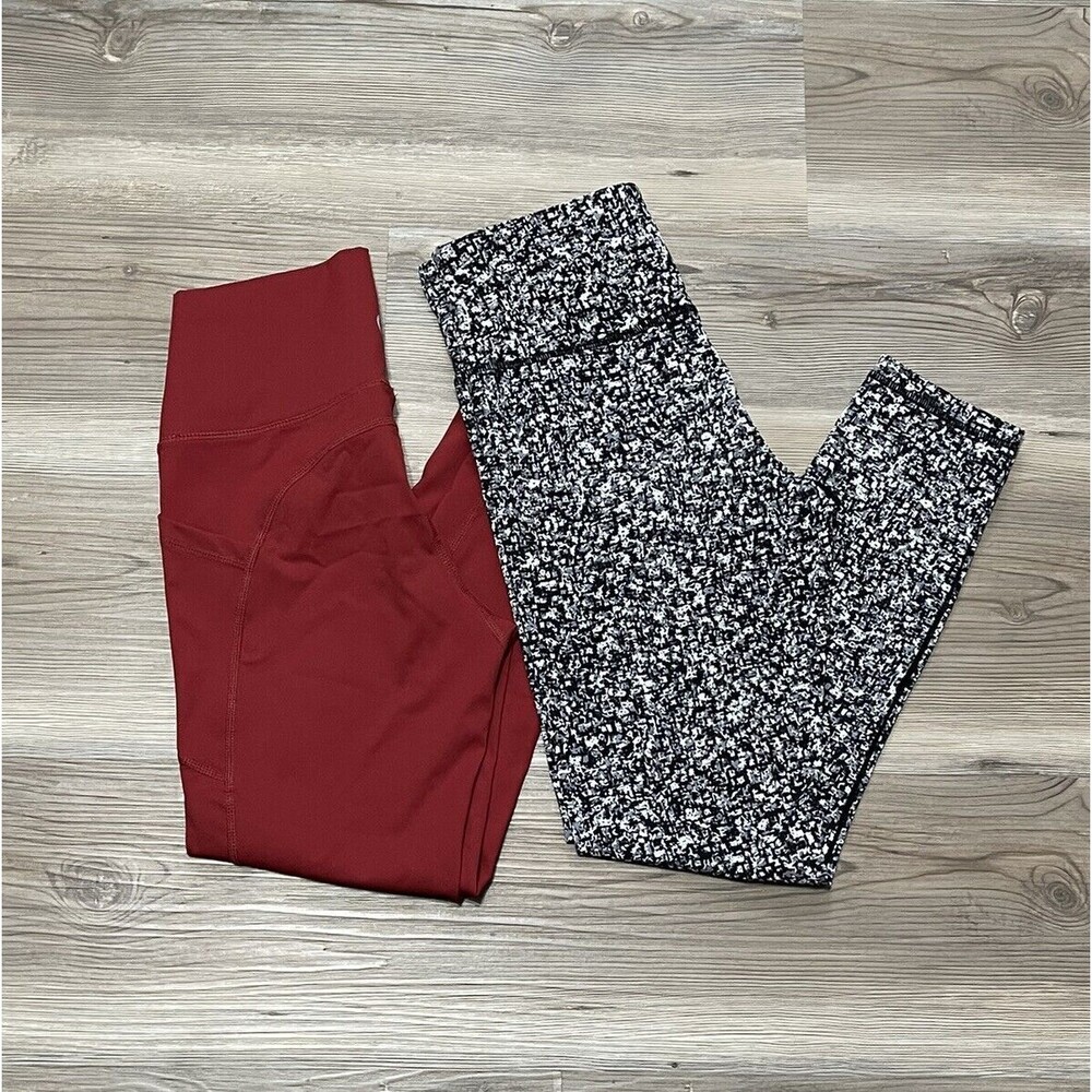 Lot of 2 Zyia Active Womens Size 4 Yoga Pants Cropped Leggings Black White & Red